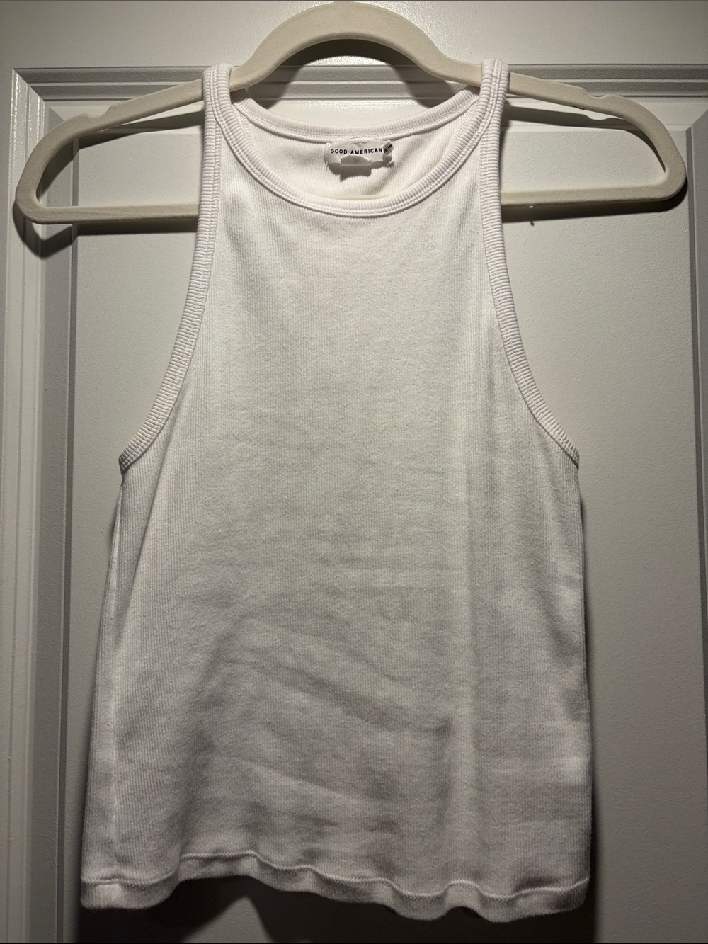 Good American Classic White Ribbed High-Neck Tank